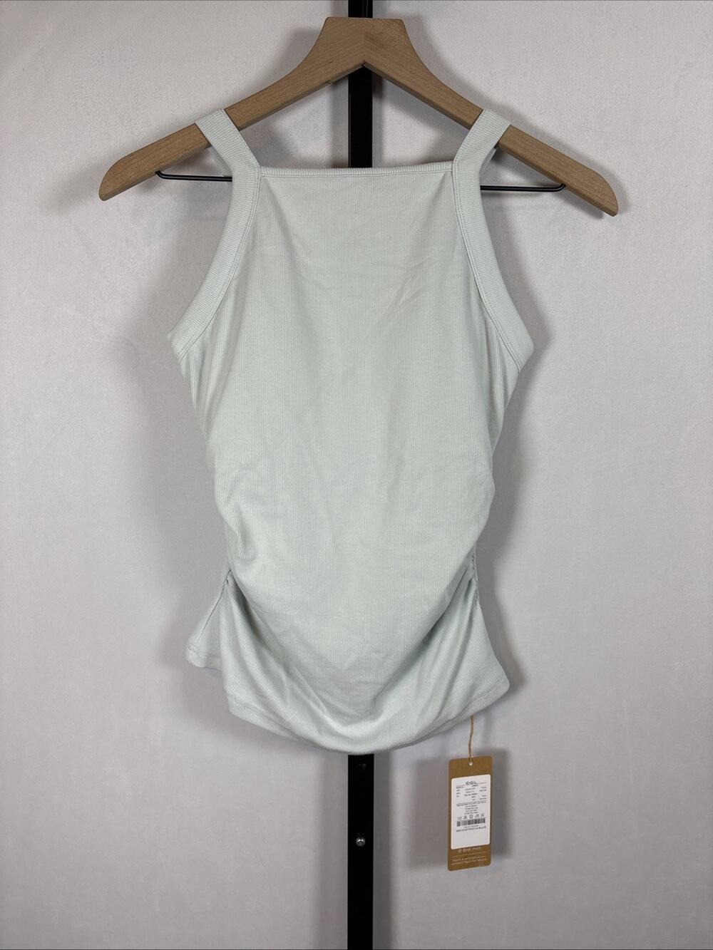 OGL Plantive Chic Square Neck Ruched Rib Bra Tank Womens Small Ice Blue Stretch
